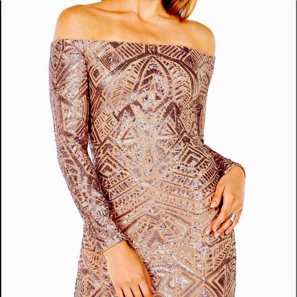 💐BCBG MAXAZRIA EUNICE OFF SHOULDERS ROSE GOLD DRESS NWT